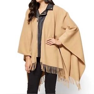 Leather Trimmed Cape/Wrap/Poncho